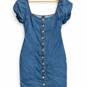 New Look Blue Denim Puff Sleeve Mini Dress